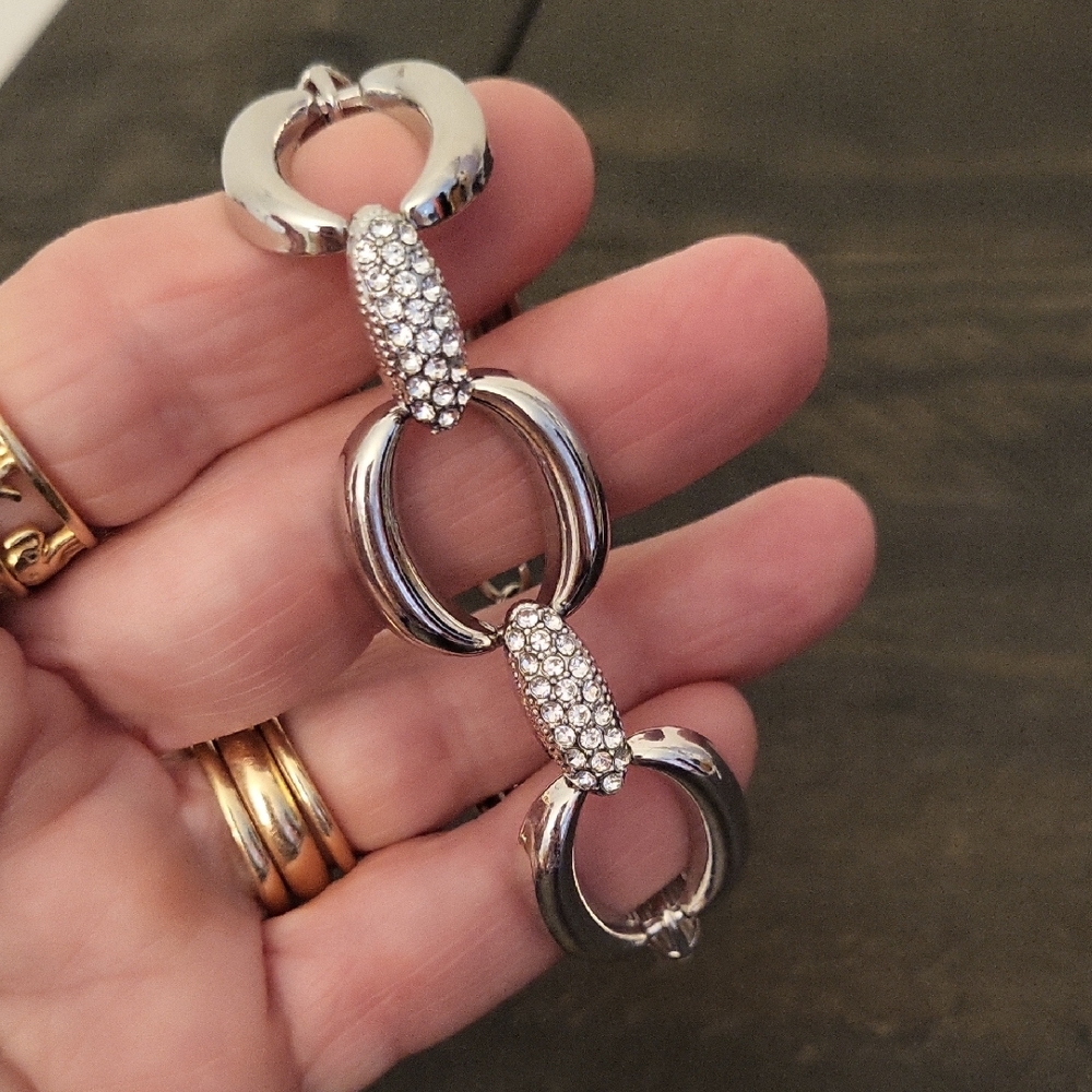 Silver Rhinestone Chain Link Bracelet
